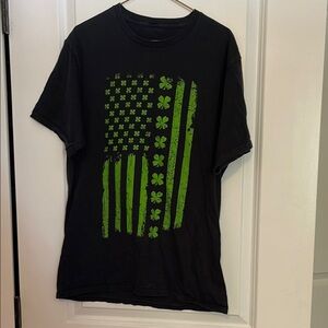 Black T-Shirt with Green Clover Flag Design